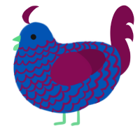 Challenger, a ultramarine and wine chicken with a lace pattern