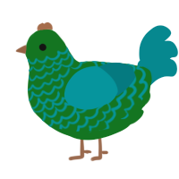 Tree, a leaf and teal chicken with a lace pattern