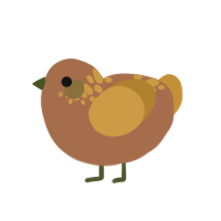 stick, a brown and gold chicken with a neck-speckle pattern