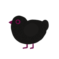 Chiyo, a black and sable chicken with a double-lace pattern