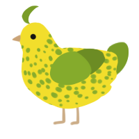 Spongey, a yellow and chartreuse chicken with a speckle pattern