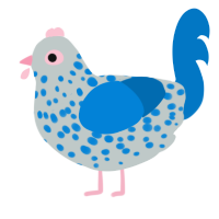 Dish Sponge, a silver and sapphire chicken with a speckle pattern