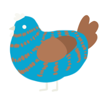 Azurite, a cerulean and brown chicken with a bar pattern