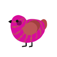 Hexon Bogon, a fuchsia and red chicken with a bar pattern