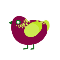 Oxalis, a maroon and lime chicken with a neck-speckle pattern