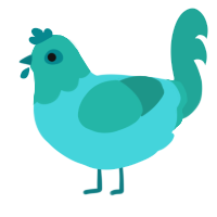 pants, a aqua and turquoise chicken with a head pattern