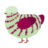 Half-Peeled Apple, a gluppy and maroon chicken with a bar pattern