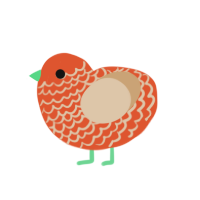 Mrs Puff, a vermilion and beige chicken with a lace pattern