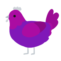 parpadeon, a violet and plum chicken with a head pattern