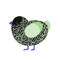 commune with nature, a black and gluppy chicken with a double-lace pattern