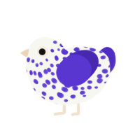 Llama School, a white and indigo chicken with a speckle pattern