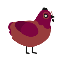 Cinca the Human, a red and maroon chicken with a head pattern