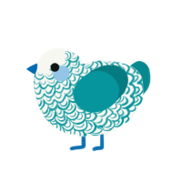 plate, a white and teal chicken with a double-lace pattern