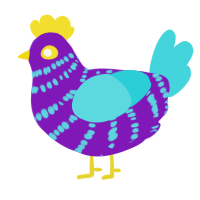 Lil Grape, a violet and aqua chicken with a bar pattern