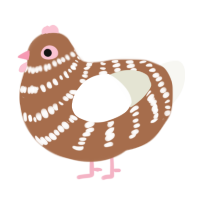 Cake Pop, a brown and white chicken with a bar pattern