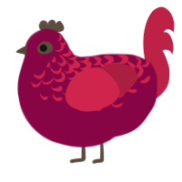 Nemesis, a maroon and crimson chicken with a half-lace pattern