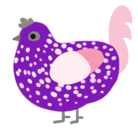 Hot Water, a violet and rose chicken with a speckle pattern