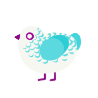 Snowbunny, a white and aqua chicken with a half-lace pattern