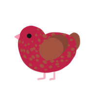 ABRACADABRA, a crimson chicken with a speckle pattern