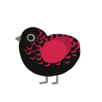 reel, a black and crimson chicken with a half-lace pattern