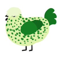 Freshie Hay, a apple and leaf chicken with a speckle pattern