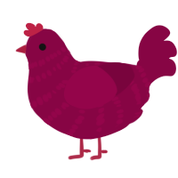 Berry, a maroon chicken with a bar pattern