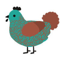 arlo, a turquoise and russet chicken with a double-lace pattern