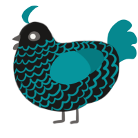 Automaton, a sable and teal chicken with a lace pattern