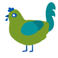 Nook, a chartreuse and teal chicken