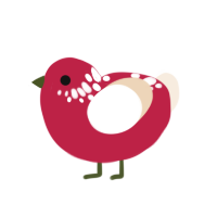 decorative apple, a crimson and cream chicken with a neck-speckle pattern