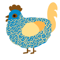 chimken on a raft, a sapphire and beige chicken with a double-lace pattern