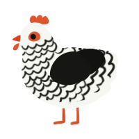 A white and black chicken with a lace pattern
