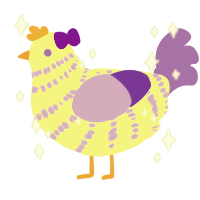 Nim, a lemon and lilac chicken with a bar pattern