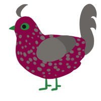 Agent Reverse, a maroon and grey chicken with a speckle pattern