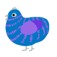 Bread, a sapphire and blurple chicken with a bar pattern