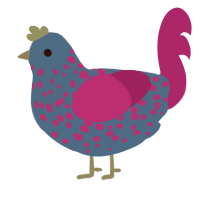 Kolme, a ultramarine and plum chicken with a speckle pattern