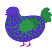 Polka, a indigo and viridian chicken with a speckle pattern