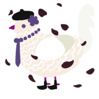 A cream and white chicken with a lace pattern