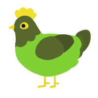 Another avocado, a grass and olive chicken with a head pattern