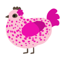 Rosé, a rose and fuchsia chicken with a speckle pattern