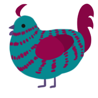 (unnamed), a teal and maroon chicken with a bar pattern