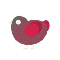 Bean Bake, a grey and crimson chicken with a double-lace pattern