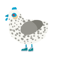 nora, a white and ash chicken with a speckle pattern