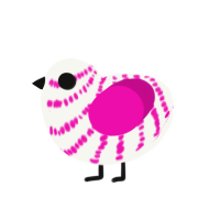 Kafka, a white and fuchsia chicken with a head pattern