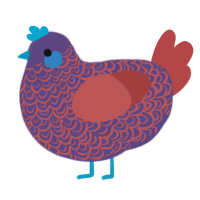 blueberry cobbler, a overcast and red chicken with a double-lace pattern