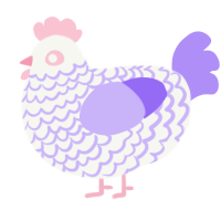 A white and lilac chicken with a lace pattern
