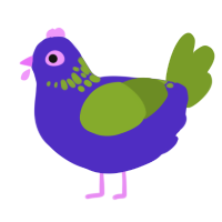 くじ引き, a indigo and chartreuse chicken with a neck-speckle pattern