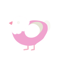 Berry, a pink and white chicken with a head pattern