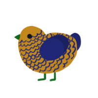 Spotted Lemon, a ochre and navy chicken with a lace pattern