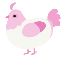 Creampuff, a white and pink chicken with a head pattern